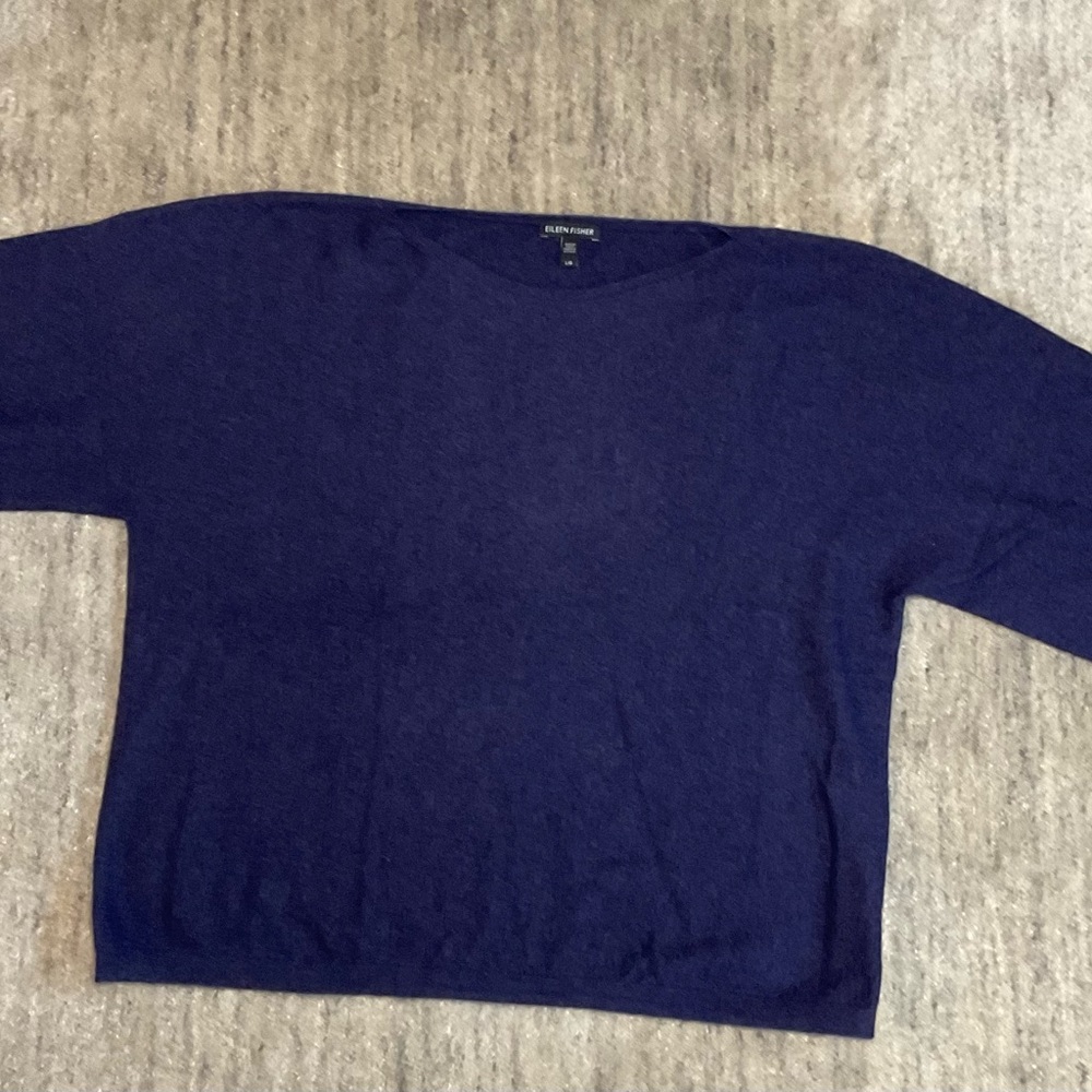 Eileen Fisher Navy Scoop Neck Lightweight Sweater